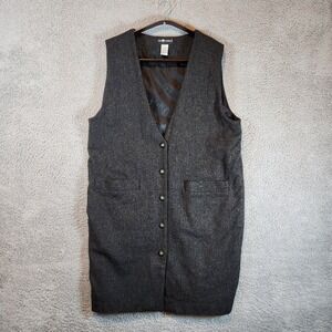 Sag Harbor Vest Womens Size 14 Sleeveless Pockets Long Wool Shell Gray Buttons